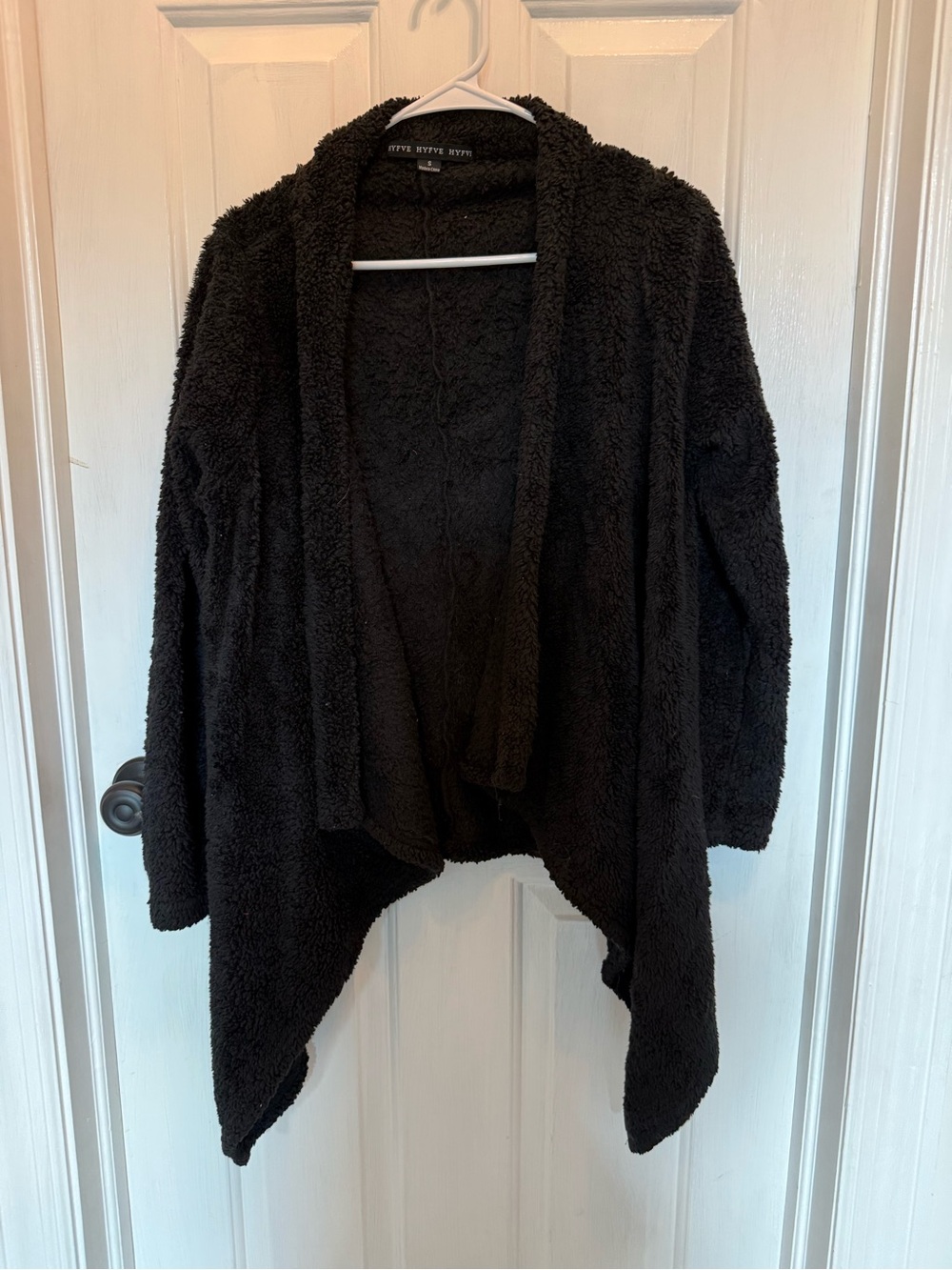 HYFVE Black Plush Open-Front Shawl Cardigan
